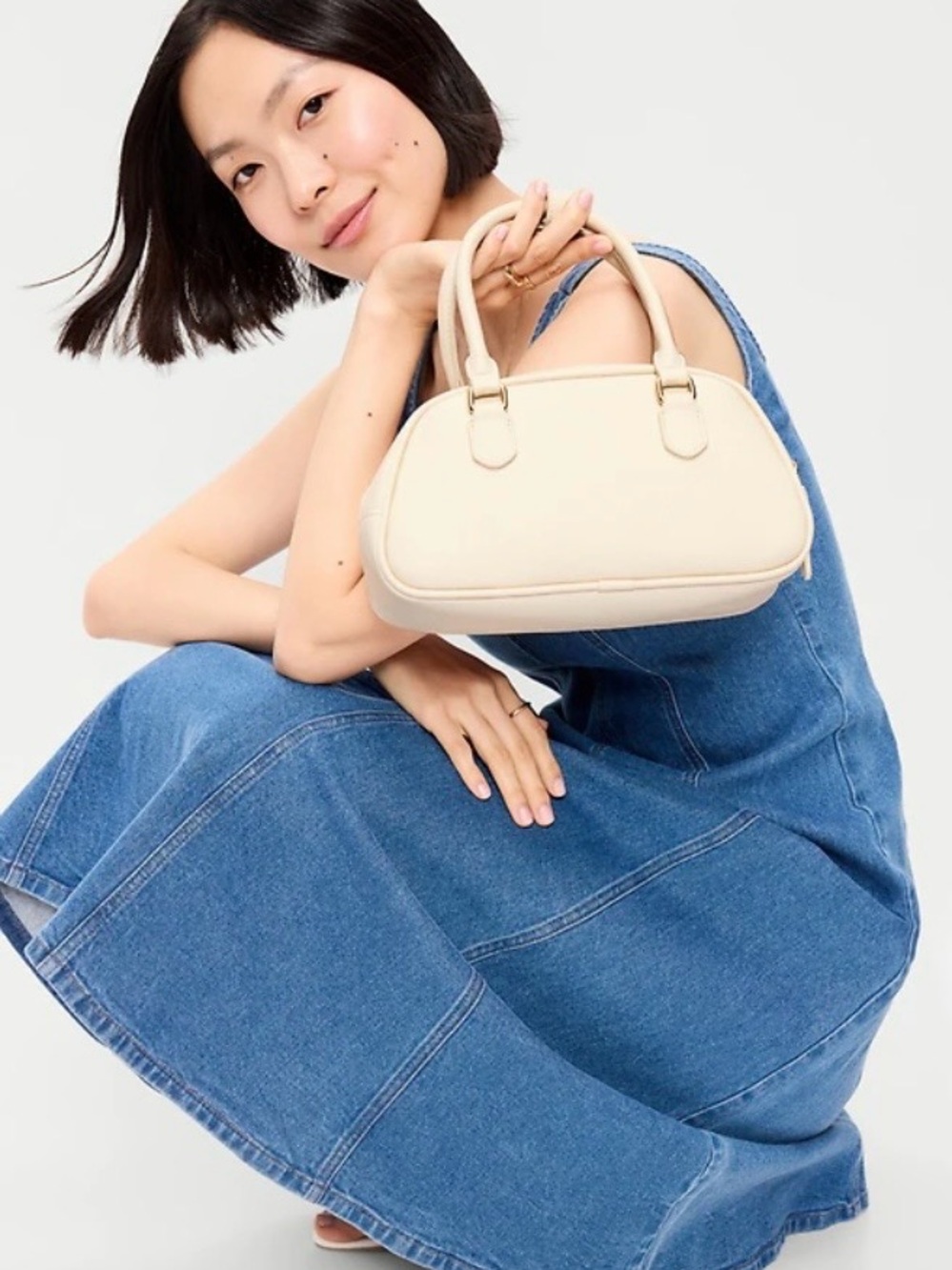 Old Navy Cream Mini Bowler Handbag | NWT